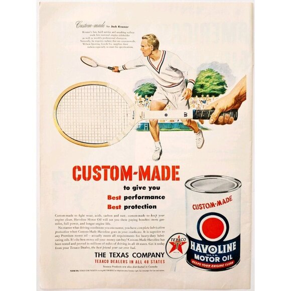 1950 Texaco Havoline Motor Oil Jack Kramer Racket Advertisement Tennis DWJJ9 - Picture 2 of 2